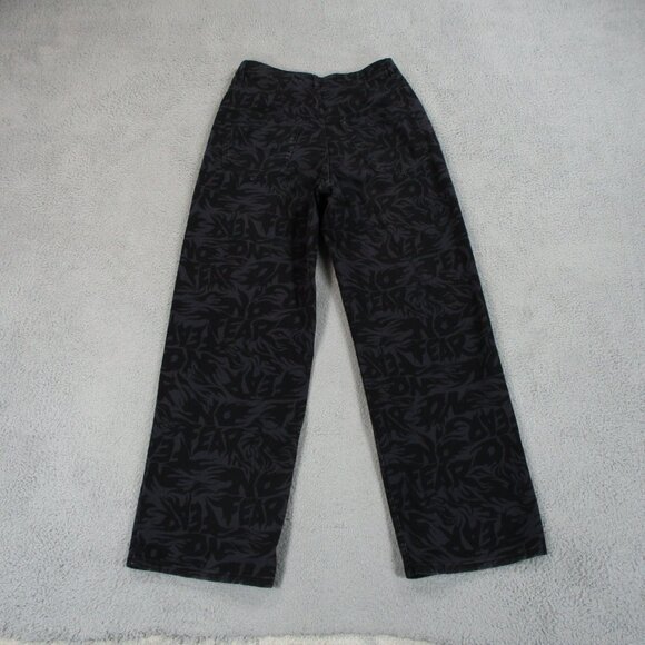H&M No Fear Pants Womens 8 Black Wide Leg Loose Fit Twill All Over Print 29 x 31 - Picture 2 of 16